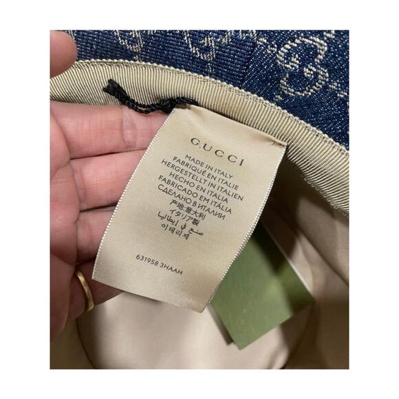 Gucci Eco Washed Denim Wide Brim Monogram GG Logo Hat Medium - Picture 8 of 13